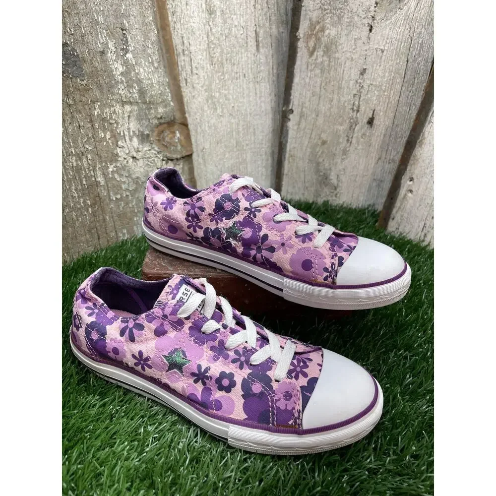 Converse One Star Low Tops Girls Youth 5 Purple Floral